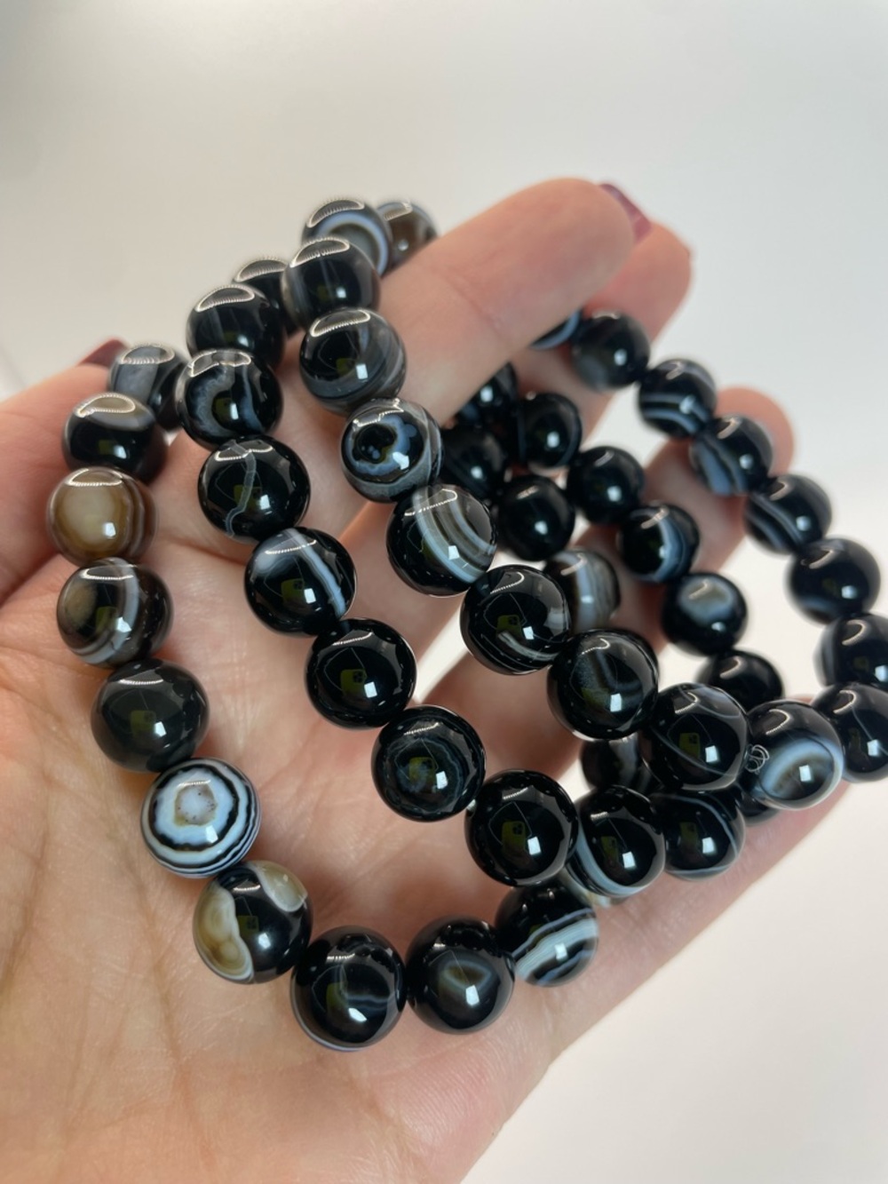 ONE Black Banded Sardonyx Agate Bead Stretch Bracelet - 10mm (0113)